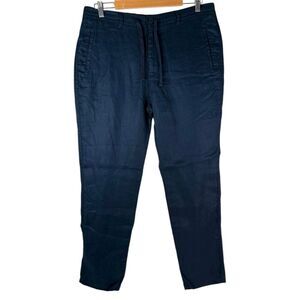 Porter & Ash Navy Blue Linen Blend Drawstring Waist Twill Chino Pants Men’s 34